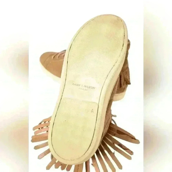 SAINT LAURENT Tan Suede Fringe Court Classic SL/18H High  Top Sneaker 9US Italy - Picture 5 of 8